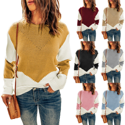 Women's Color Block Crew Neck Sweater