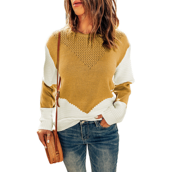 Women's Color Block Crew Neck Sweater