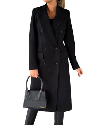 Long Sleeve Double Row Button Woolen Coat