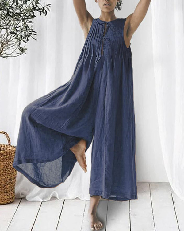 Casual Linen Loose Jumpsuit (Green In Stock)