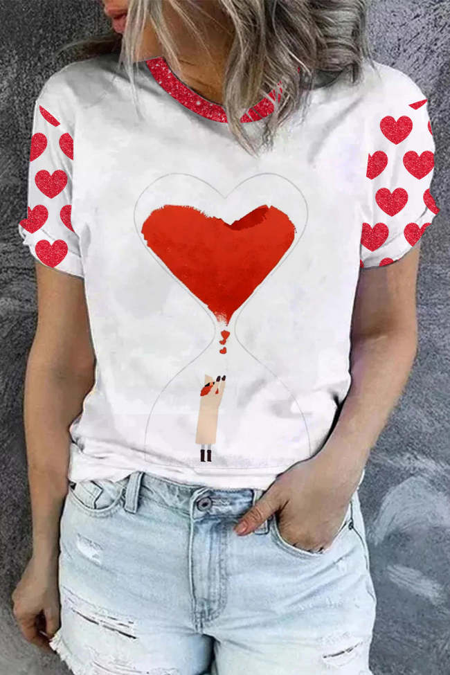 Red Love Hourglass Watercolor Valentine's Day T-shirt