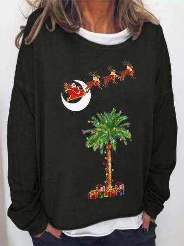 Vintage Christmas South Carolina Santa Palmetto Tree Print Sweatshirt