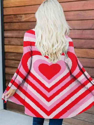 Women's Happy Valentine's Day Print Long Sleeve Cardigan