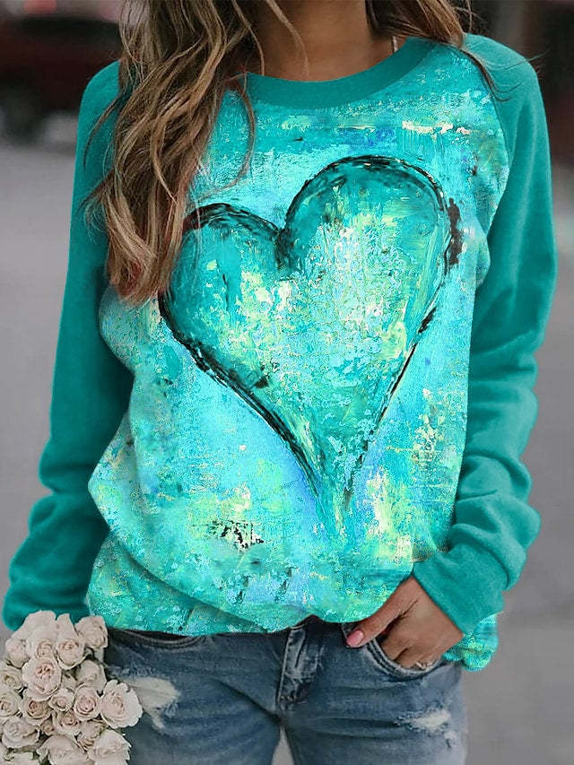 Women's Sweatshirt Heart Print Long Sleeve Loose Streetwear Pullover Hoodies