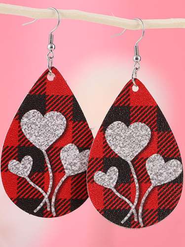 Valentine's Day Black and Red Plaid Sequin Heart Earrings