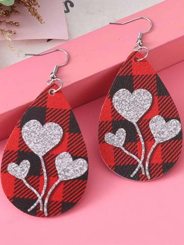 Valentine's Day Black and Red Plaid Sequin Heart Earrings