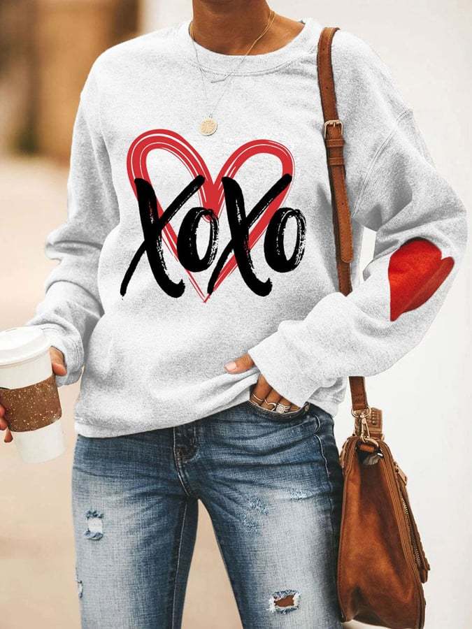 Xoxo Heart Women's Printed Long Sleeve Crew Neck Sweatshirt
