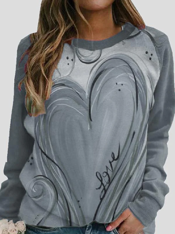 Casual Heart Long Sleeve Round Neck Printed Sweatshirt