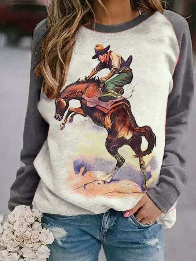Western Vintage Print Long Sleeve Sweatshirt
