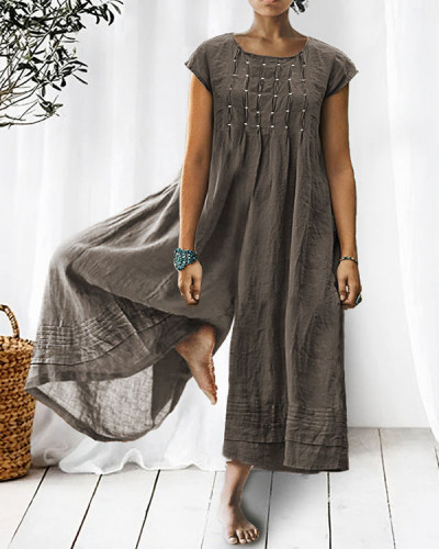 🌸Last Sale 30% OFF🌸(Gray/Navy/Orange In Stock) Solid Relaxed Loose Pleated Linen Jumpsuit