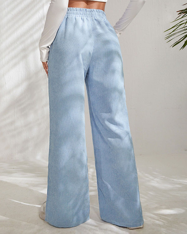 Casual Solid Color Corduroy Slit Pants