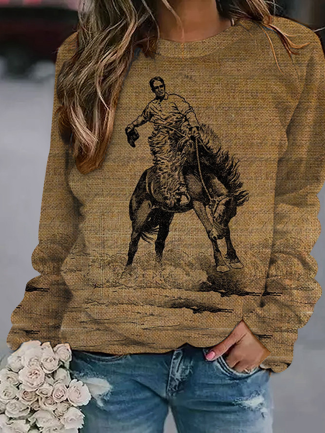 Western Vintage Print Long Sleeve Sweatshirt