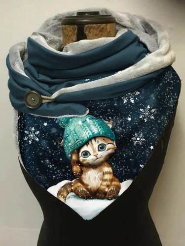 Winter Cat Snowflake Casual Scarf and Shawl