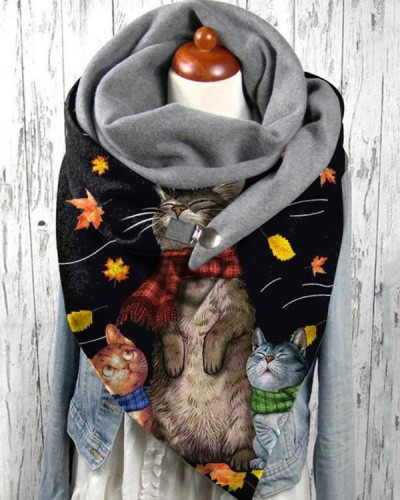 Cute Cat Print Casual Scarf