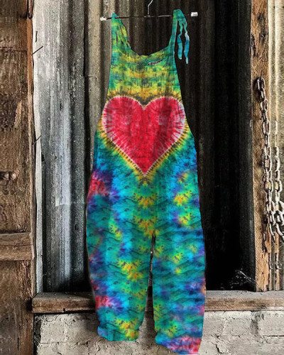 Women's Heart Print Tie-Dye Jumpsuit