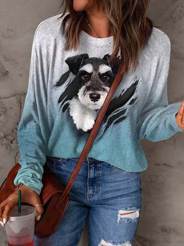 Fashion Dog Print Langarm-Sweatshirt