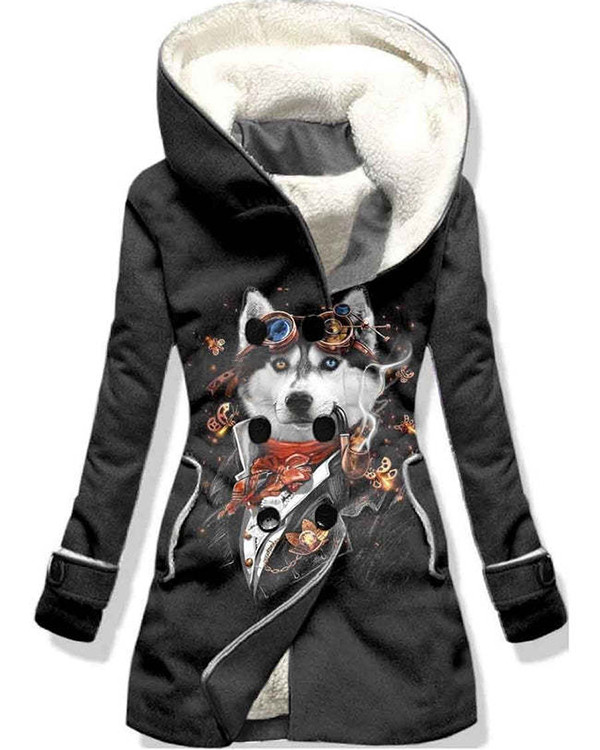Wolf Winter Warm Casual Print Sports Coat