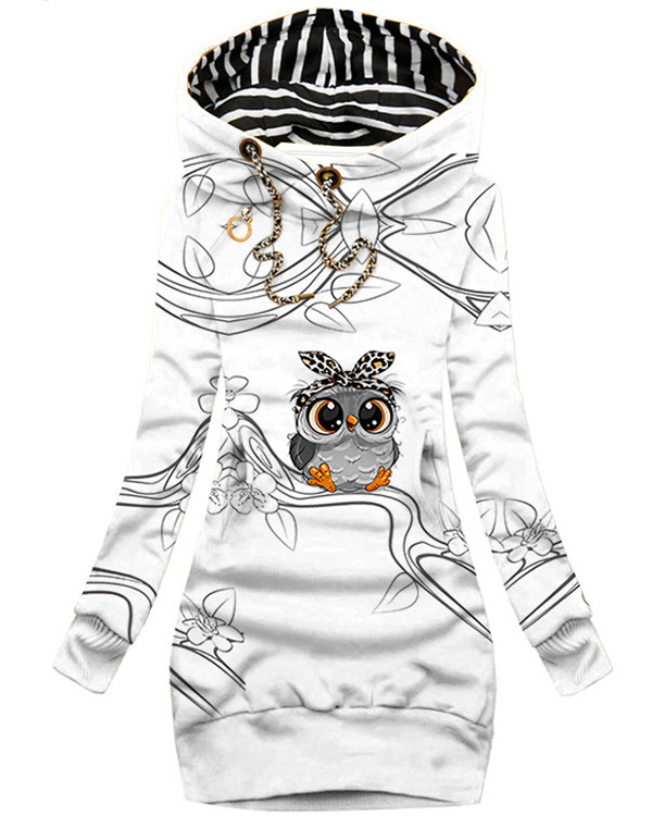 Cute Owl Art Print Hooded Sweatshirt