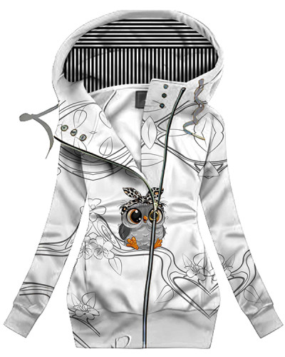 Owl Art Print Hooded Coat