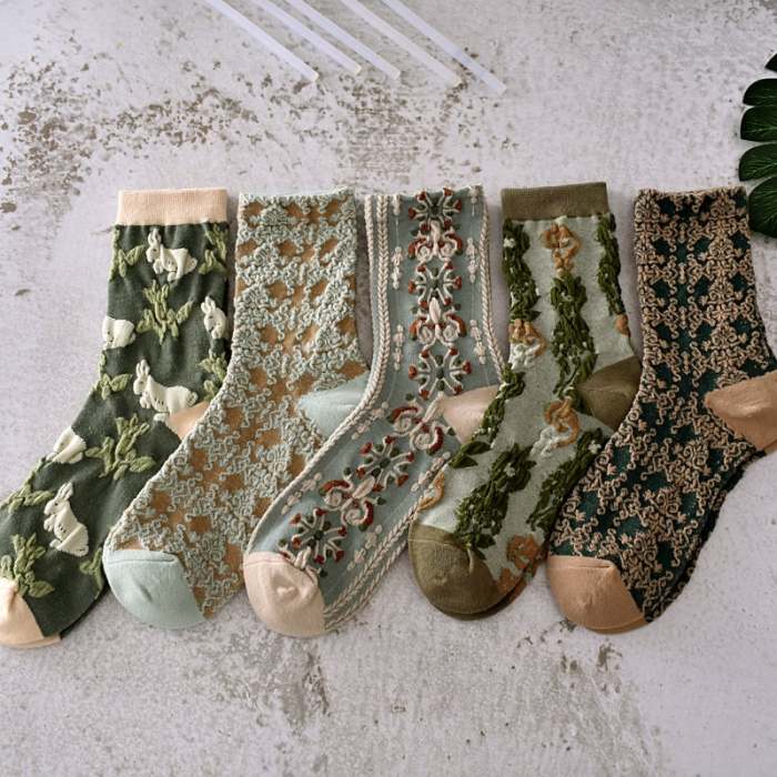 New Year Sale 50%OFF-5 Pairs Womens Floral Cotton Socks