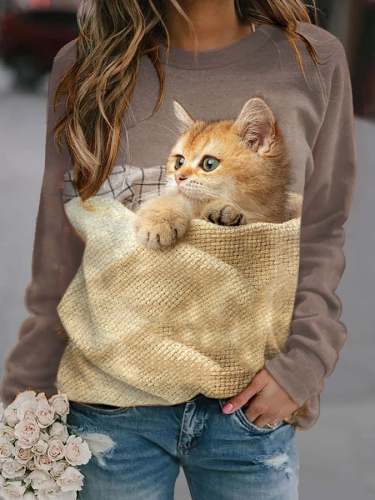 Langarm-Sweatshirt mit Katzen-Print