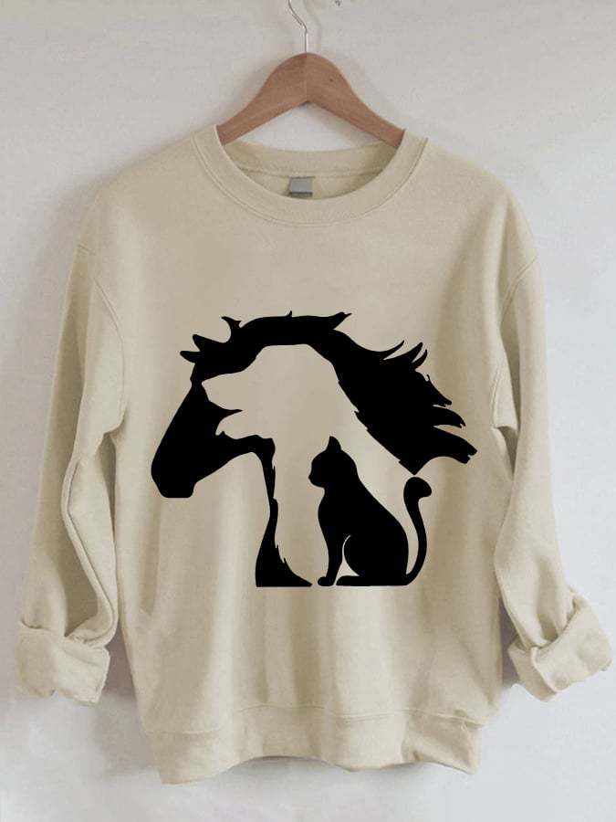 Women's Funny Horse Dog Cat Print Sweatshirt