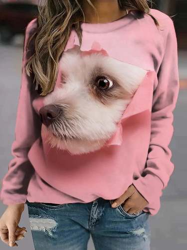 Fashion Dog Print Langarm-Sweatshirt