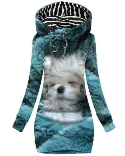 Cute Dog Print Hooded Sweatshirt
