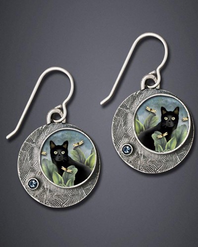 Vintage Round Cat Earrings