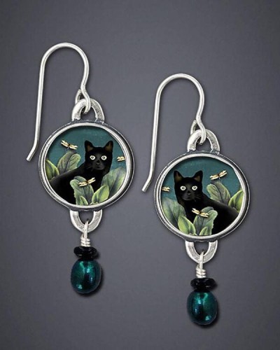 Vintage Cat Flower Earrings