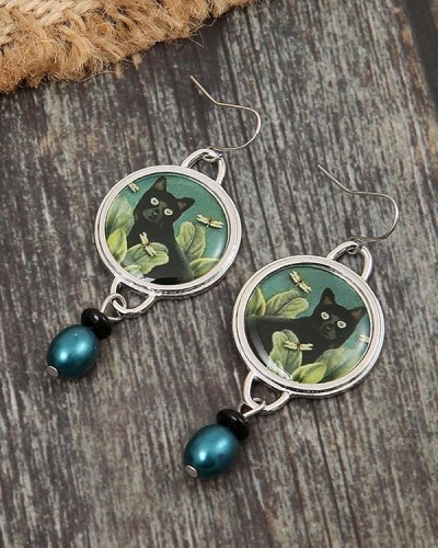 Vintage Cat Flower Earrings