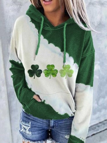 Women's St.Patrick's Day Clover Print Casual Hoodie