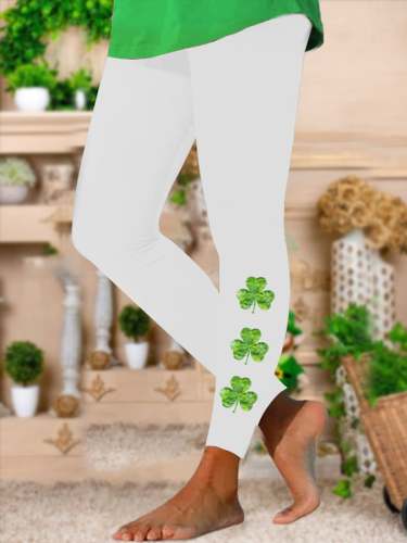 Women's St. Patrick's Day Lucky Shamrock Print Stretch Leggings