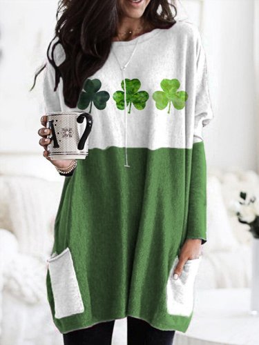 Women's St.Patrick's Day Lucky Clover Print Casual Long Sleeve T-Shirt