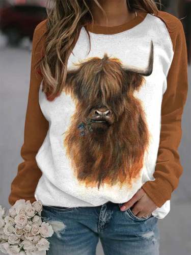 Women's Highland Cow Print Sweatshirt