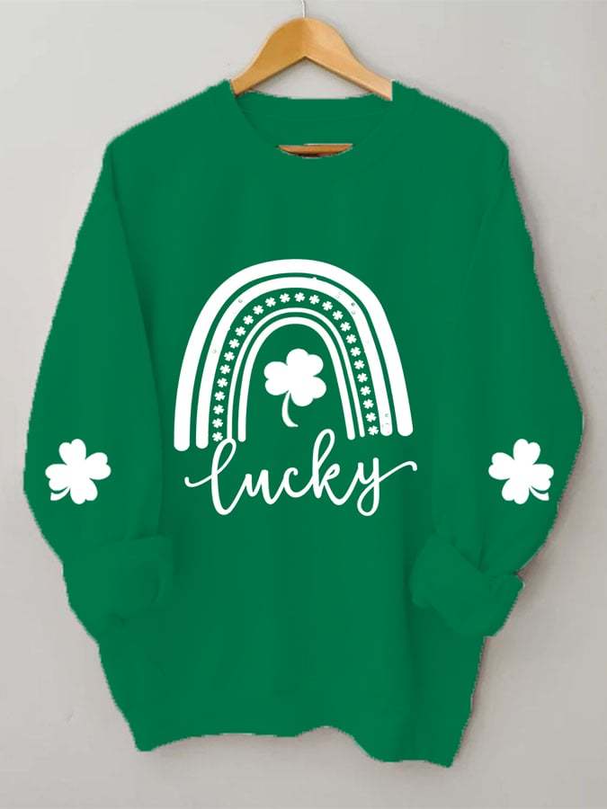 Women's St. Patrick's Day Lucky Rainbow Print Casual Sweatshirt
