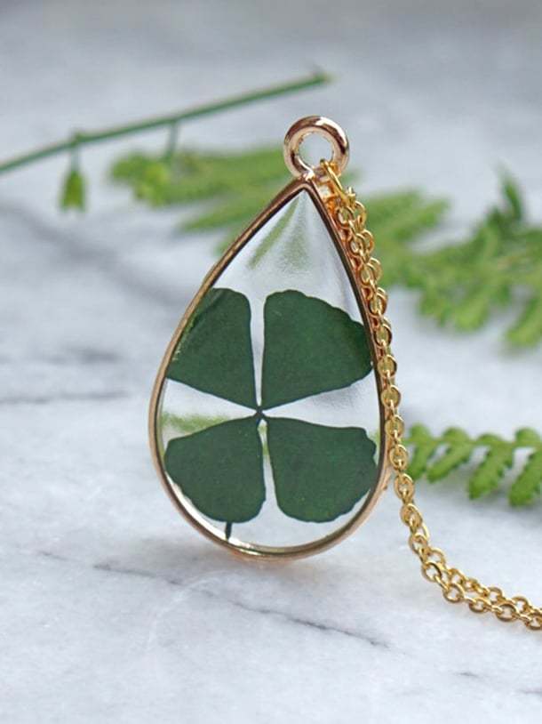 Women's Real Four Leaf Clover Casual Necklace