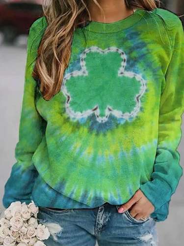 Women's St. Patrick's Day Lucky Shamrocks Tie Dye Print Sweatshirt