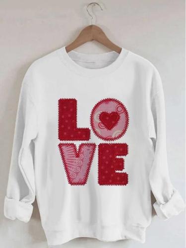 Women's Love Art Print Long Sleeve Round Neck Sweatshirt