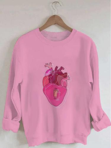 Women's Heart Switch Art Print Long Sleeve Round Neck Sweatshirt