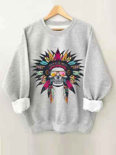 Women's Traditional Headwear Print Round Neck Sweatshirt