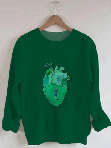 Women's Heart Switch Art Print Long Sleeve Round Neck Sweatshirt