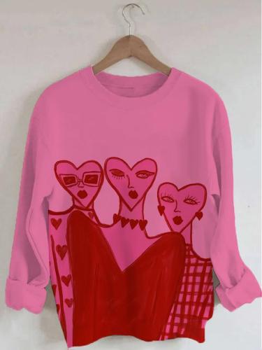 Women's Valentine's Day Art Print Long Sleeve Round Neck Sweatshirt