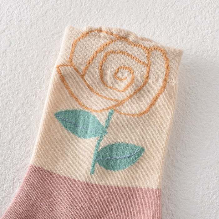 New Year Sale 50%OFF-5 pairs of women's pink floral cotton socks