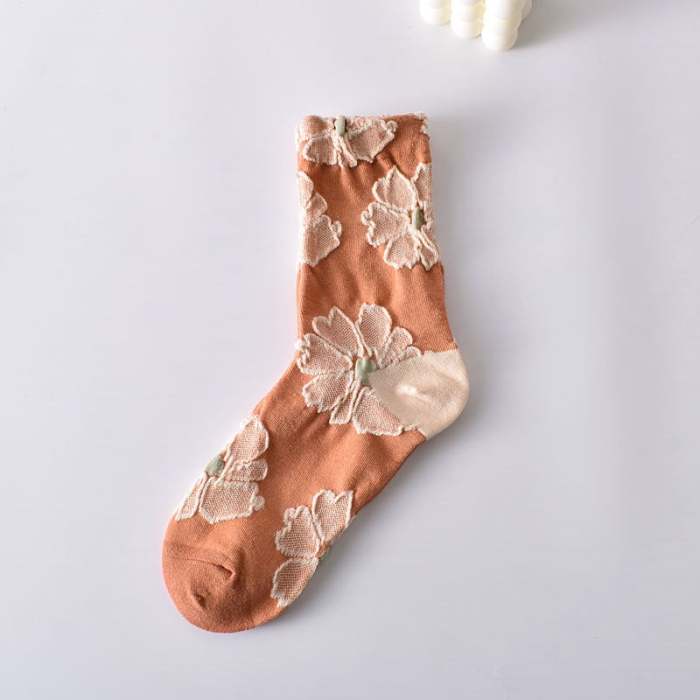 New Year Sale  50%OFF-5 Pairs Women's Elegant Embossed Floral Cotton Socks