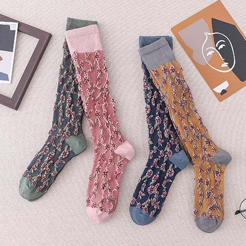 New Year Sale 50%OFF-4 Pairs Womens Floral Long Cotton Socks