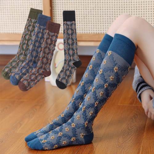 New Year Sale 50%OFF-4 Pairs Womens Floral Long Cotton Socks