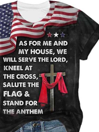 We Will Serve The Lord,Kneel At The Cross Print T-Shirt