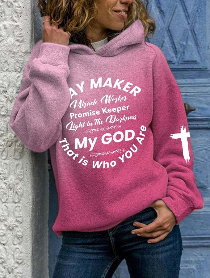 Women's Waymaker Miracle Worker Promise Keeper Light in the Darkness My God Print Casual Hoodie