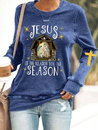 Women's Jesus Is The Reason For The Season Print Casual Sweatshirt